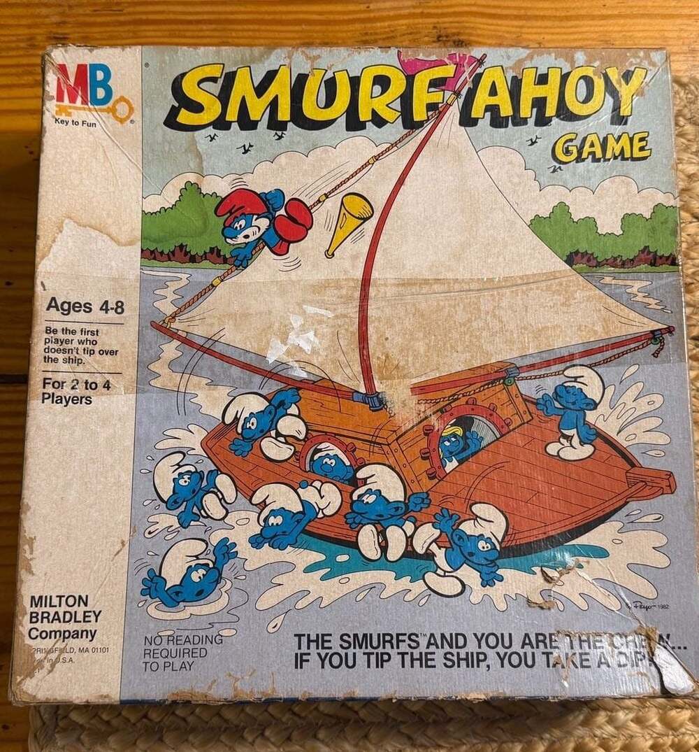 Vintage 1982 Smurf Ahoy Game Milton Bradley Smurfs Board Game MB 4221